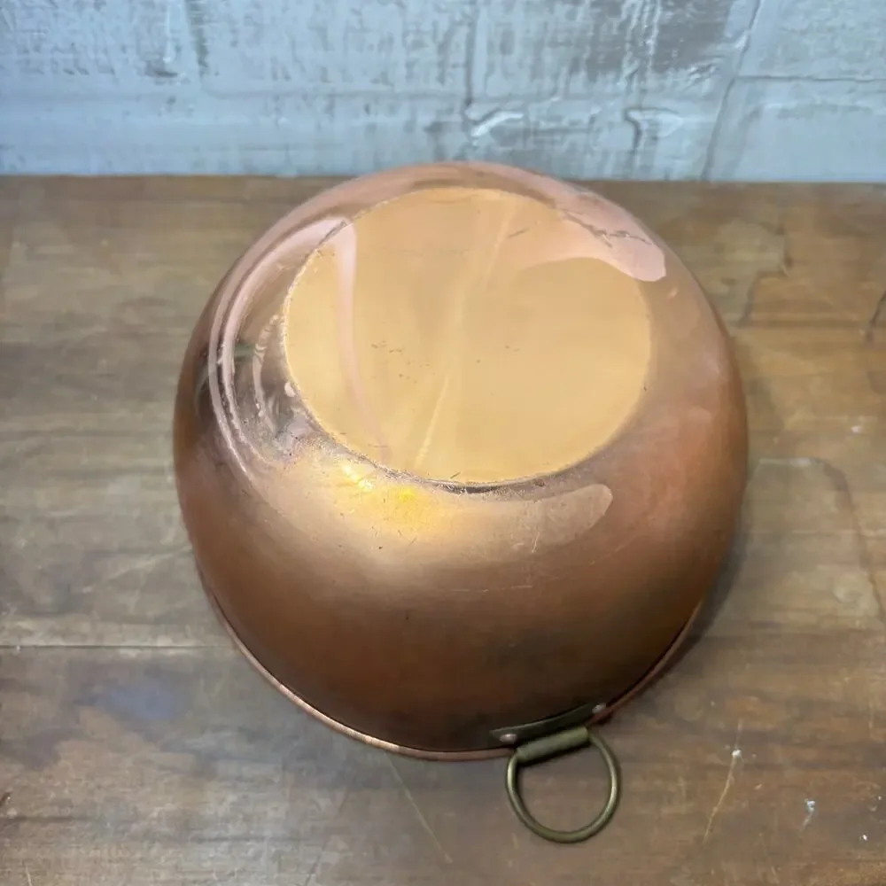 Vintage Copper Bowl with Brass Ring Handle